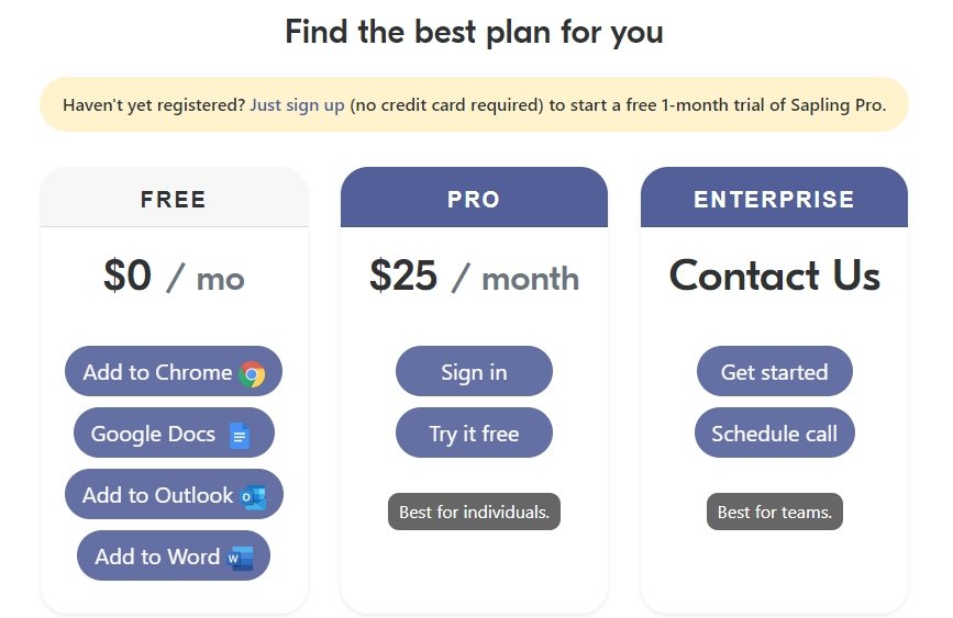 Sapling pricing